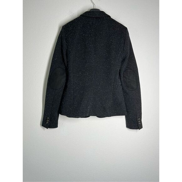 Esprit Black Gray Twill Blazer Suit Size 8 One Button Patches on sleeves - Picture 2 of 16